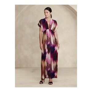 NWT Purple Print Ana Pleated Maxi Dress Size XSmall By Banana Republic MSRP $250